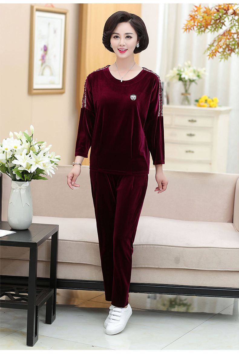 2018秋季新款金丝绒女式休闲套装大码宽松35-45岁中年妈妈装批发