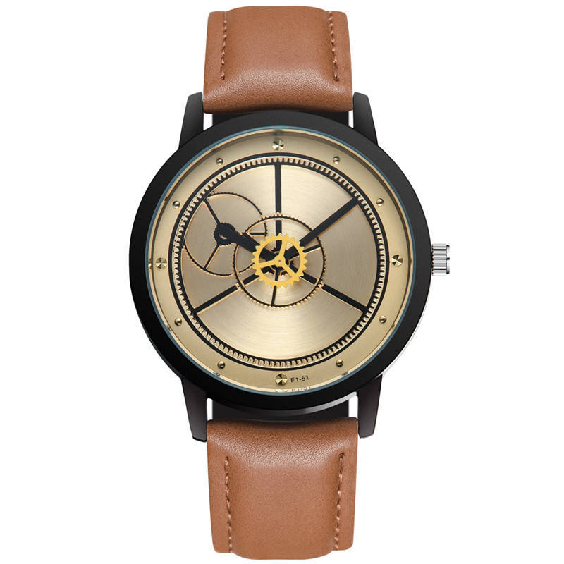 时尚创意新款手表齿轮表盘个性石英手表 高档皮带休闲男女情侣表