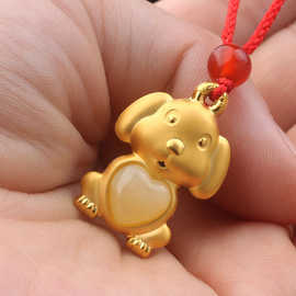 5%生肖吊坠批发 12生肖吊坠999黄金水晶金鸡吊坠生肖属相12生肖挂件