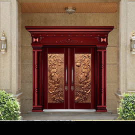 松鹤延年大门古风别墅客厅双开门优质厂家锌合金非标门甲级防盗门