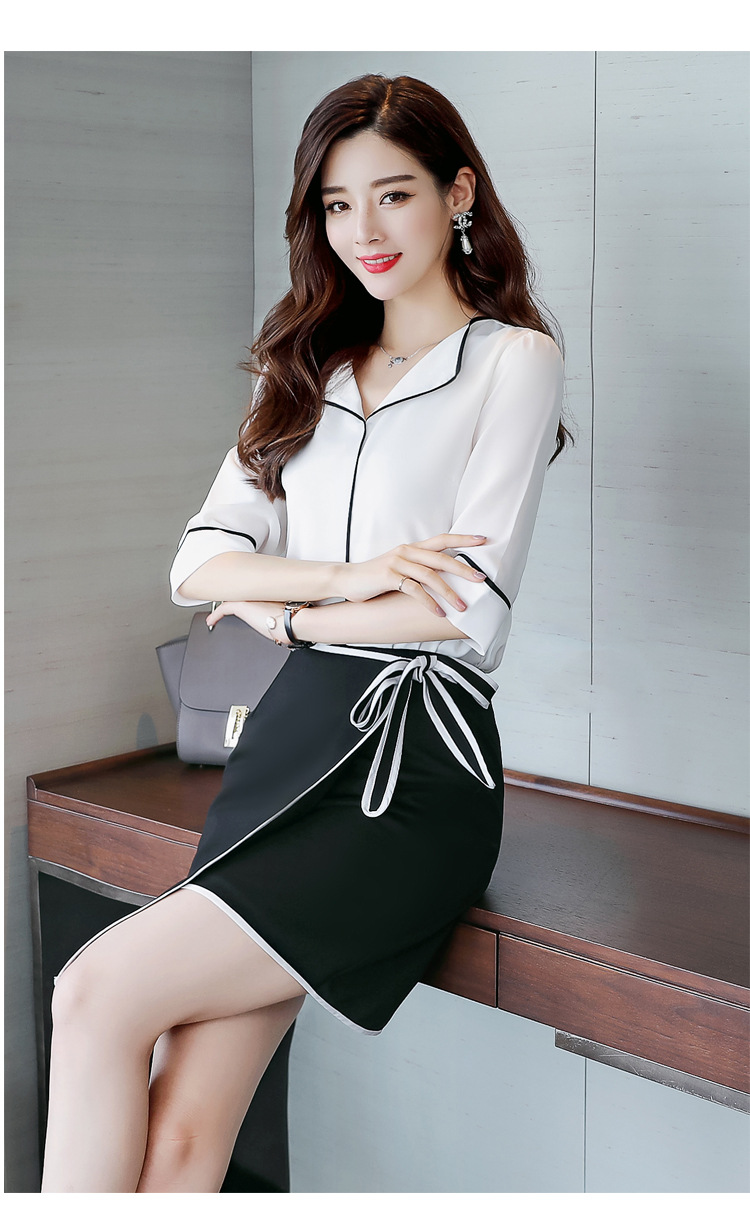 小清新轻熟优雅时尚淑女套装半身裙翻领ol气质女装新款夏装两件套