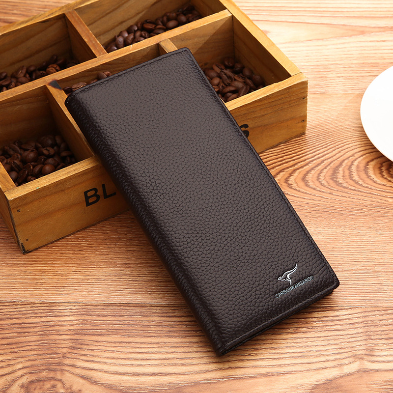 袋鼠钱包男真皮长款超薄青年头层牛皮钱夹男士皮夹商务票夹