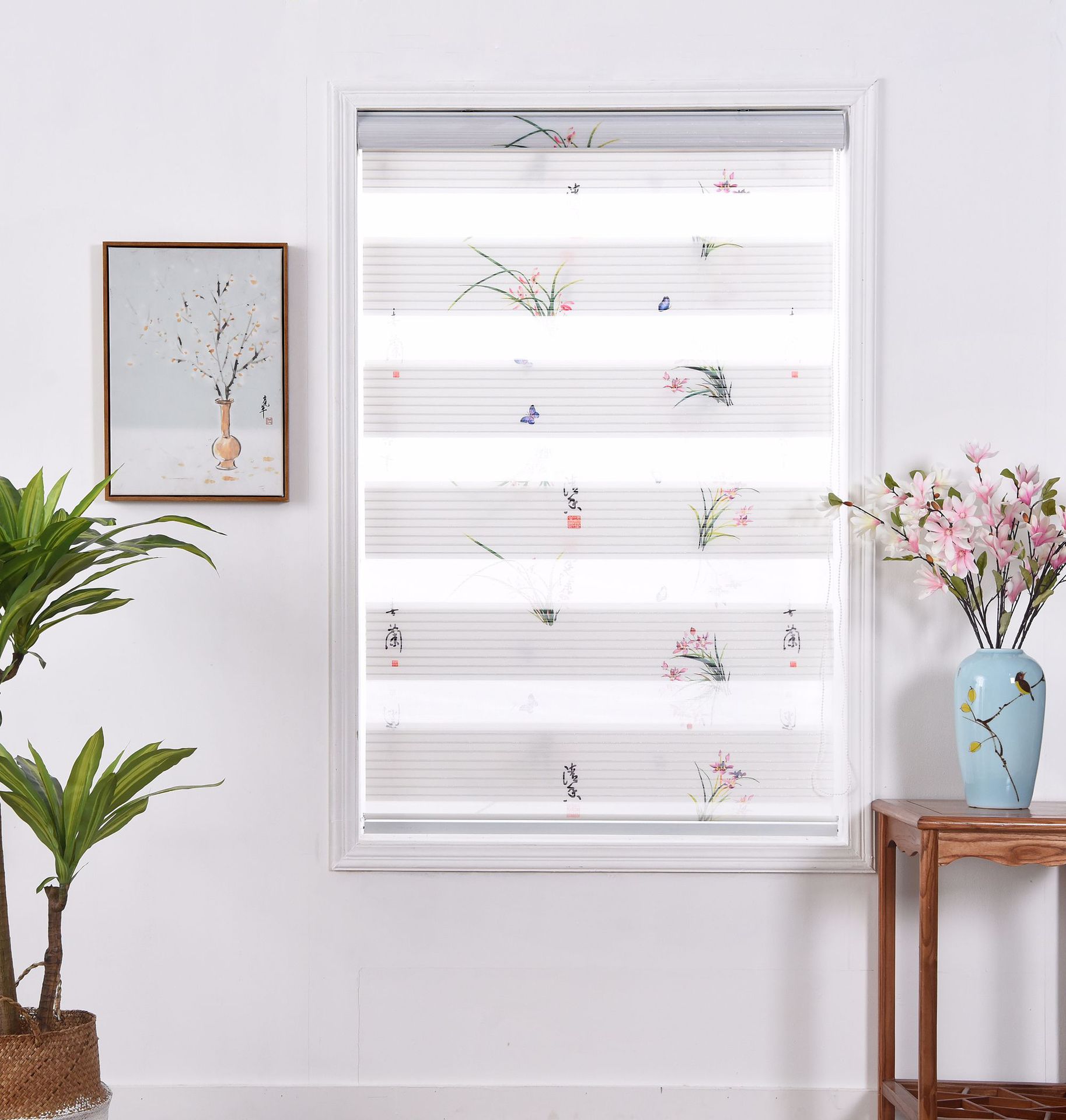 韩式卷帘北欧植物遮光百叶窗帘升降柔纱帘阳台办公室拉帘厂家直销