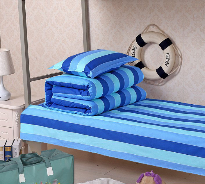 纯棉大学生宿舍被套单人学校三件套蓝白格床单公寓床上用品全棉学生