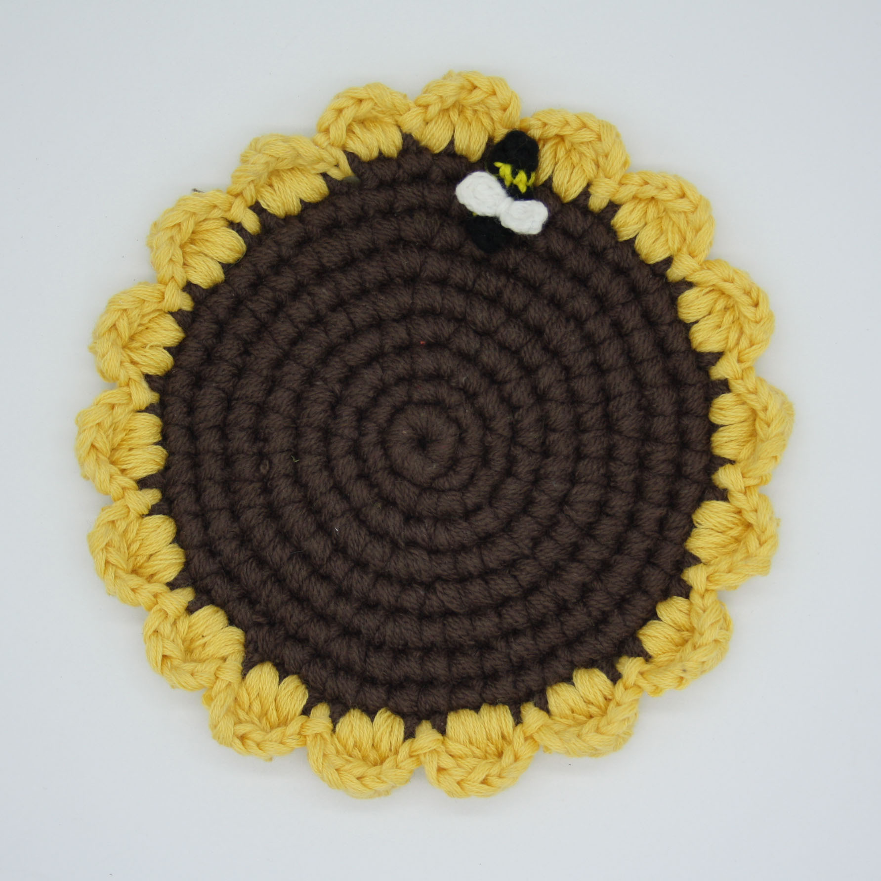 向日葵杯垫 针织工艺品 毛线纺织 编织装饰 手作 加工订制