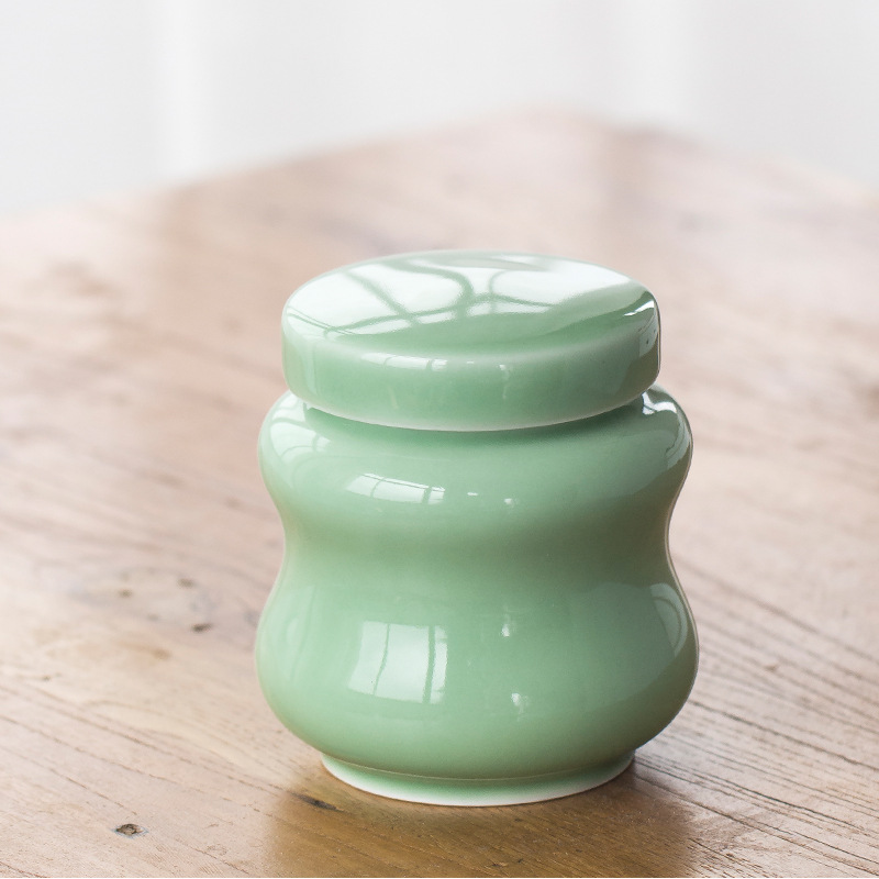 茶叶罐陶瓷小罐茶龙泉青瓷储存密封罐开心茶叶瓷罐子茶具批发定制
