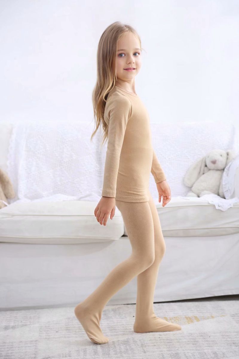 秋冬儿童肉色紧身舞蹈衣 肤色加绒加厚打底衫舞蹈套装 舞蹈打底衣