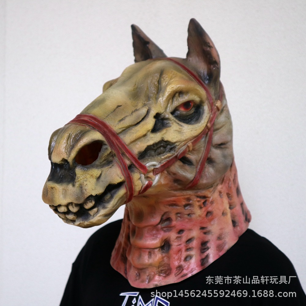 万圣节丧尸马头面具 骷髅头马脸道具 惊束吓人乳胶假面舞会头套