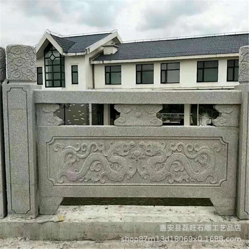 福建惠安石雕祥云栏杆花岗岩双龙动物雕刻栏板寺庙河道桥梁防护栏