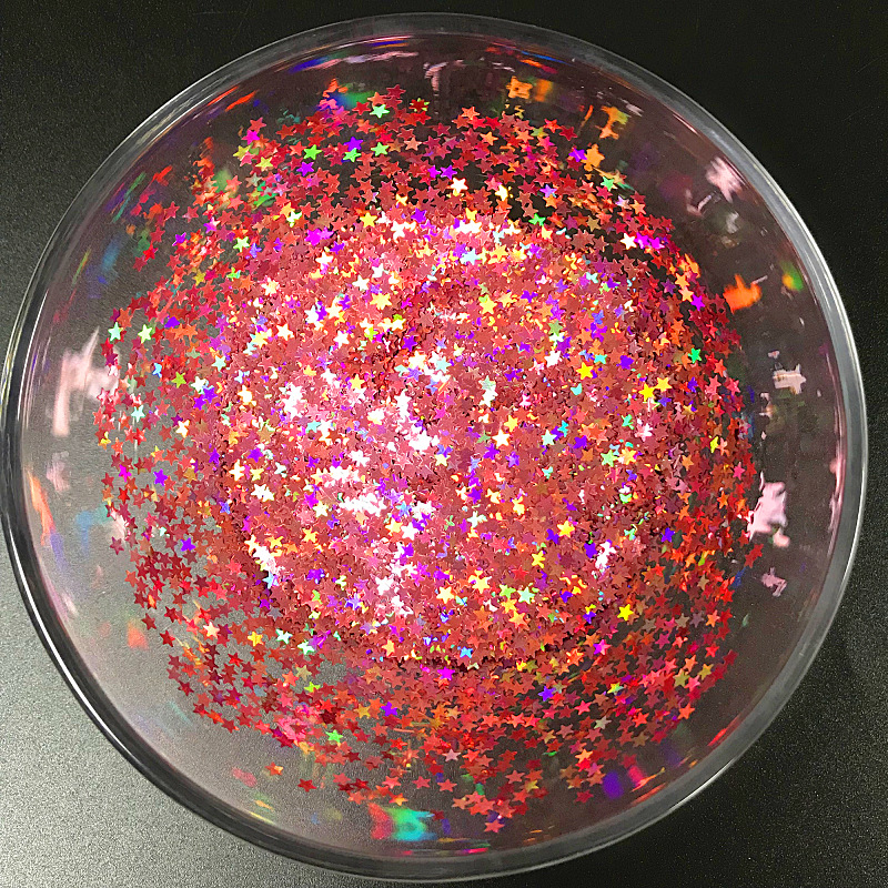 不规则美甲五角星异型亮片厂家 镭射pvc亮片金葱粉七彩星星亮片