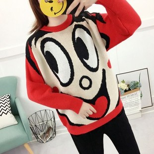 旺旺联名旺仔牛奶毛衣女情侣2018秋冬新款网红宽松套头加厚亲子装