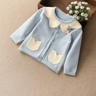 2018秋款童装 女童开衫 花边领双口袋小童针织衫 洋气宝宝毛衣