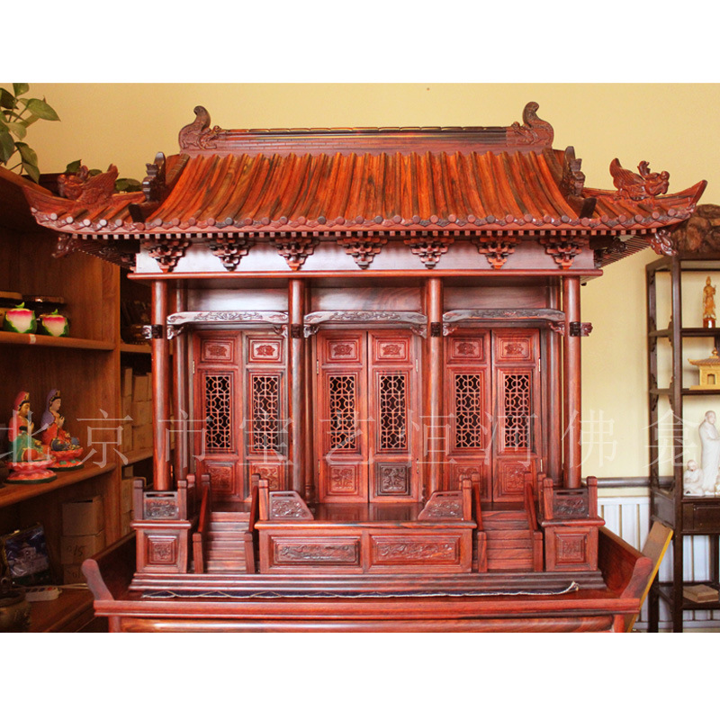 定做品红酸枝仿宫殿屋顶神楼 立柜式佛龛 佛柜 神龛 纯实木神台