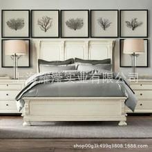美式实木床定制家具卧室橡木做旧雕花双人床1.5*1.8米婚床