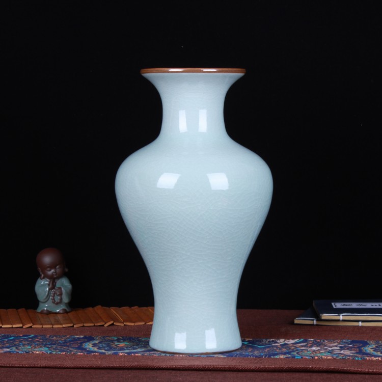 仿古官窑裂纹釉白色鱼尾瓶花瓶摆设客厅家居装饰工艺品摆件批发