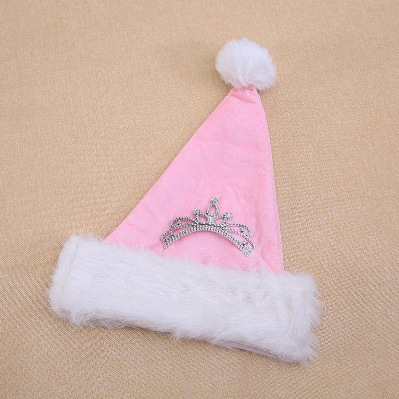 Mingguan New Christmas Decorations New Festival Clothing Dress up Adult Pink Crown Christmas Plush Hat