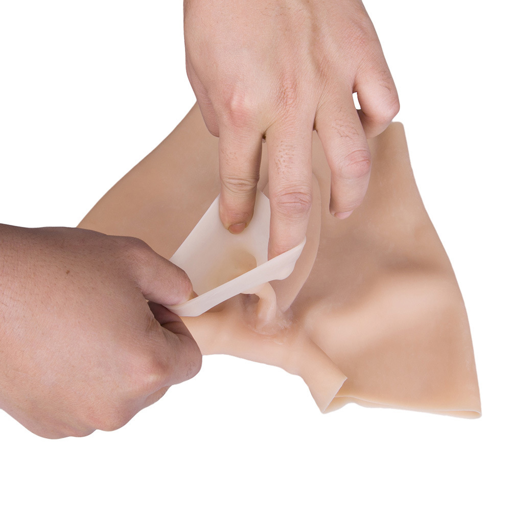 可插入带导尿管伪娘四角假阴裤 男扮女装隐藏jj仿真硅胶假阴裤