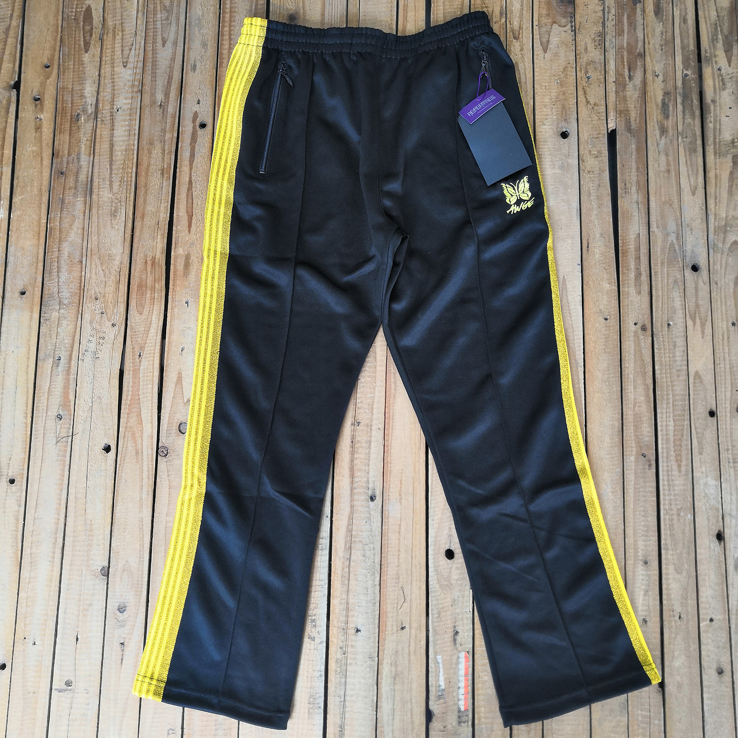 awge x needles asap rocky 联名日系复古蝴蝶织带刺绣长裤休闲裤