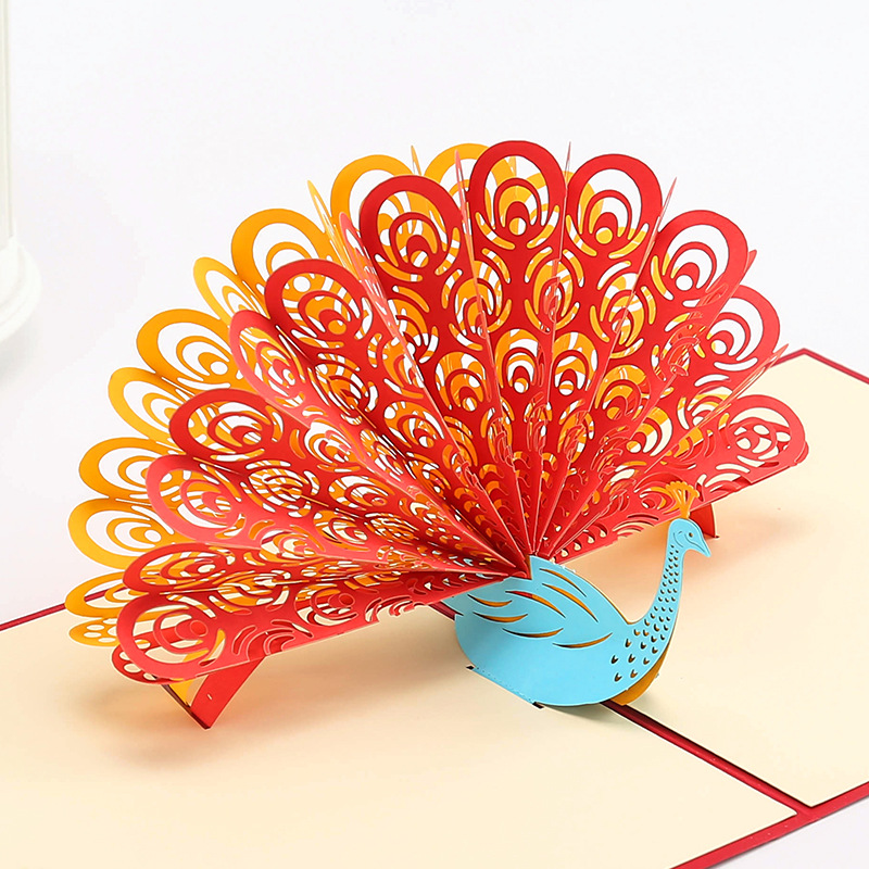 厂家直供祝福卡 3d立体贺卡镂空孔雀 教师节孔雀生日感谢卡