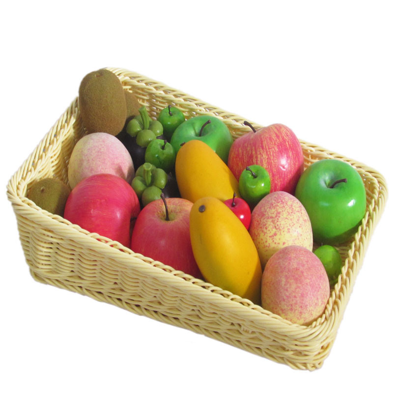 供应棕色仿藤编长方形斜口面包篮子 超市展示篮 水果篮