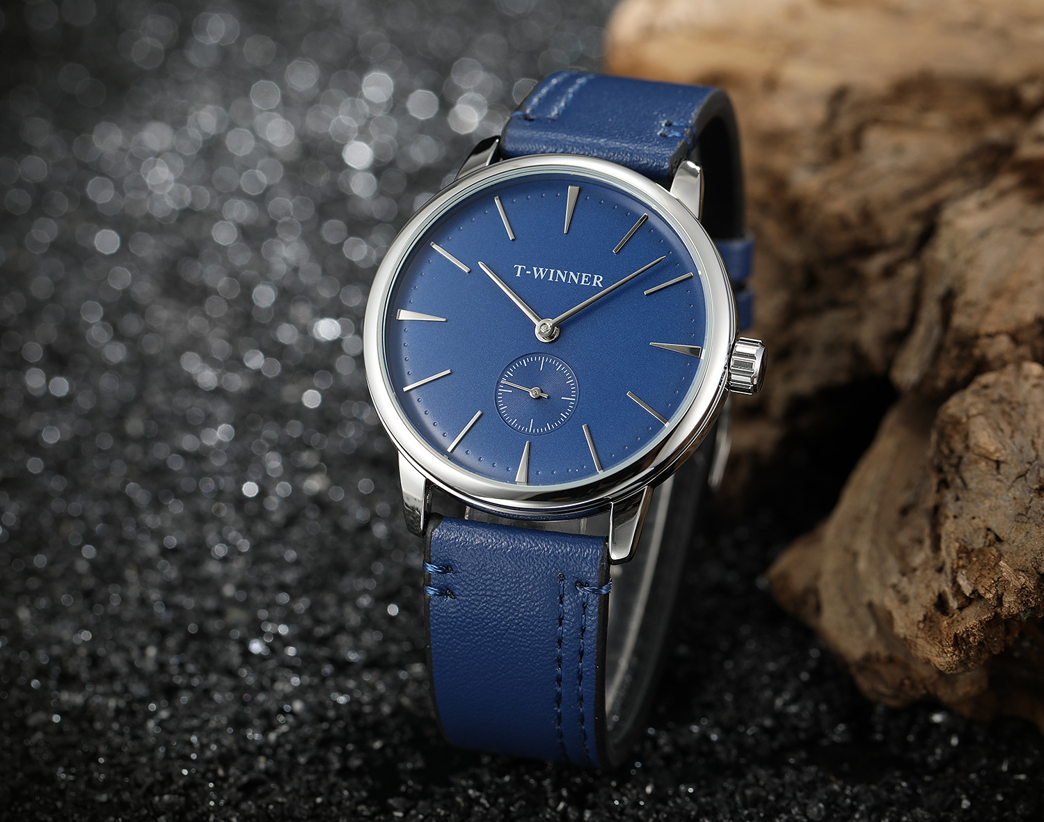 t-winner新款 防水机械手表男款时尚休闲手动机械手表皮带腕表男