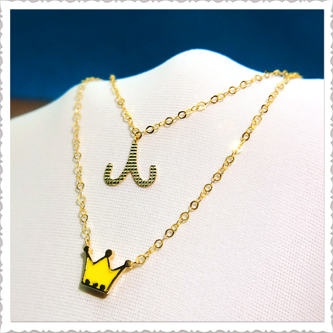 鄂豪珠宝 18k金项链正品皇冠白羊座套链项链au750星座双层项链新