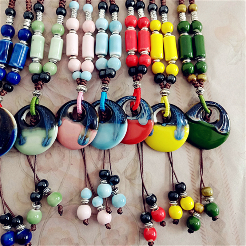 Sweater Chain Long Autumn and Winter Clothes Accessories Women's Ceramic Retro Simple Elegant Ethnic Style Necklace Skirt Ornament