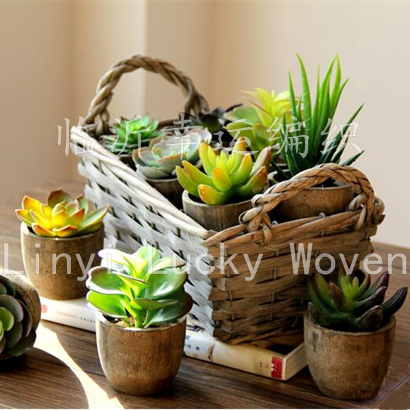 Lucky Woven Export Non-Rattan Woven Plastic Film Gardening Flower Pot Wicker Vintage Flower Pot Basket Basket with Handle