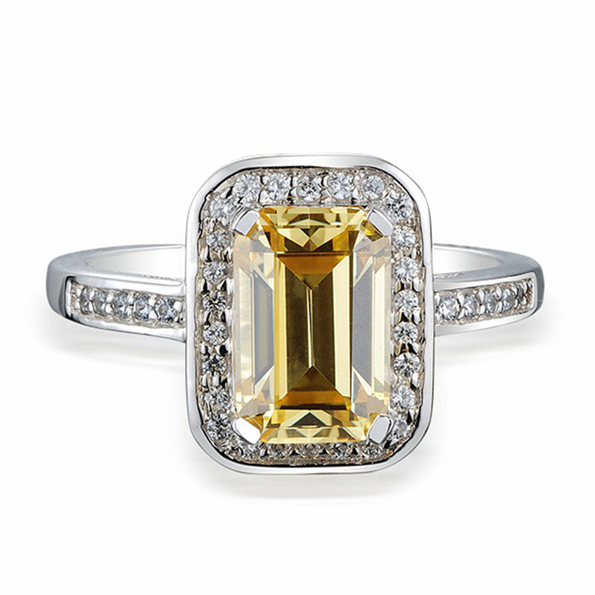 lazada热卖豪华群镶开口戒指 长方形黄钻2克拉镶宝石彩钻戒