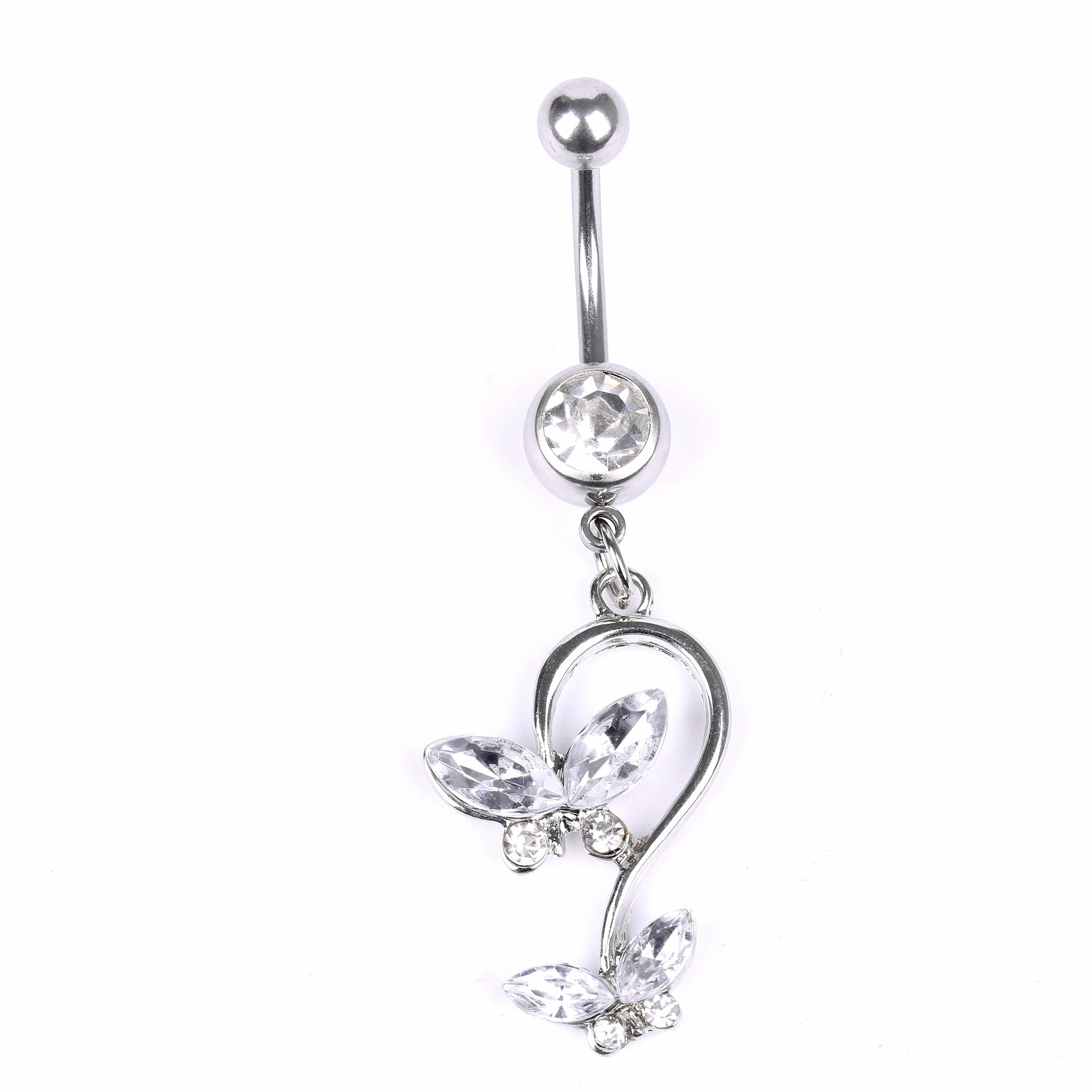 双碟吊坠水晶蝴蝶脐环镶钻肚脐环蝴蝶挂坠合金不锈钢锆石肚脐钉