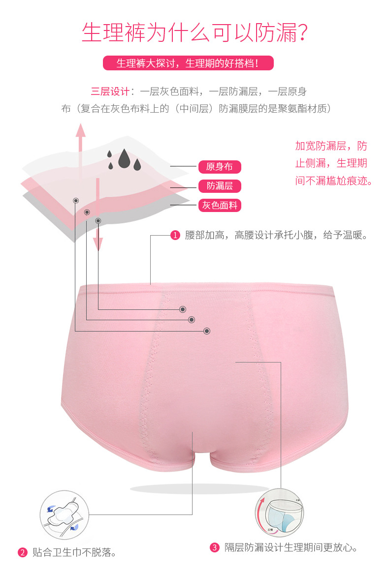 新品女士生理裤暖宫 纯棉透气中腰防侧漏生理期内裤 女士三角裤