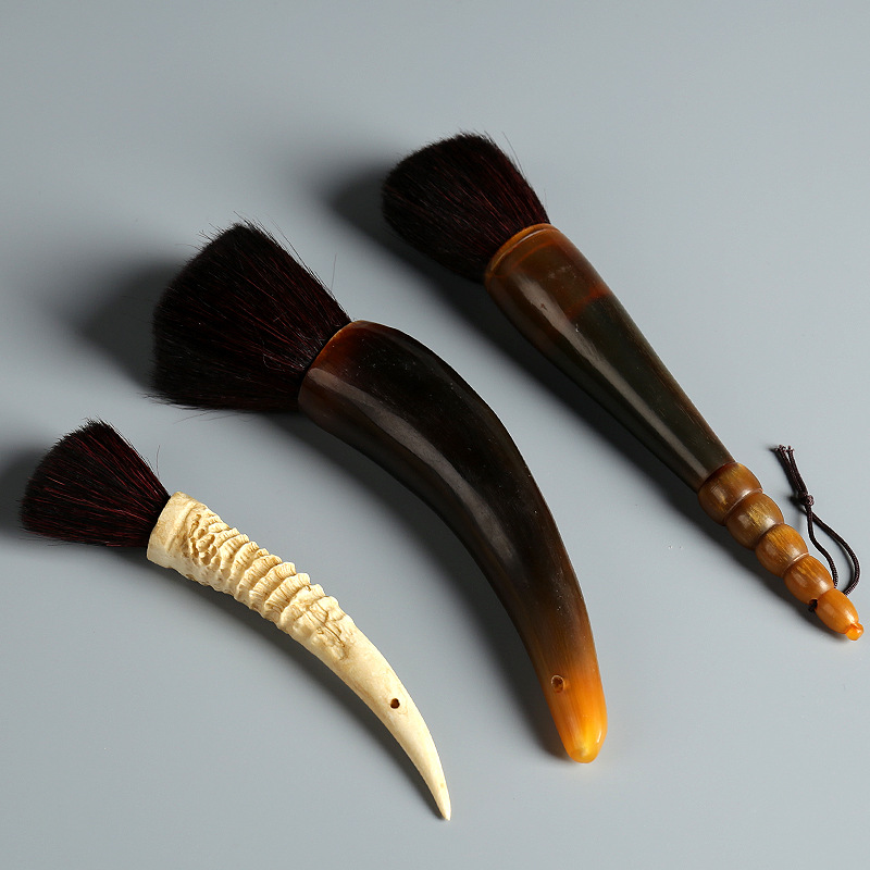 牛角羊角养壶笔 天然羊毛不掉毛 茶道配件茶盘扫清理茶具笔刷批发