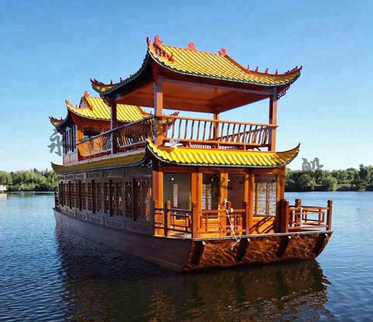 文旅项目双层画舫船 水上电动观光休闲仿古游船 餐饮住宿宾馆房船