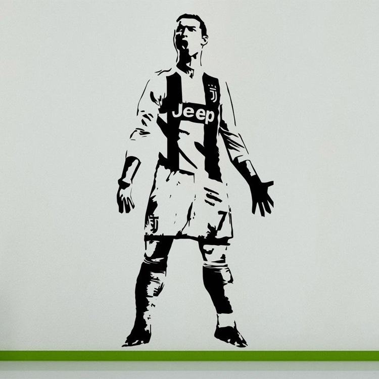 跨境专供学生宿舍卧室可移除足球贴纸尤文c罗霸气庆祝动作墙贴