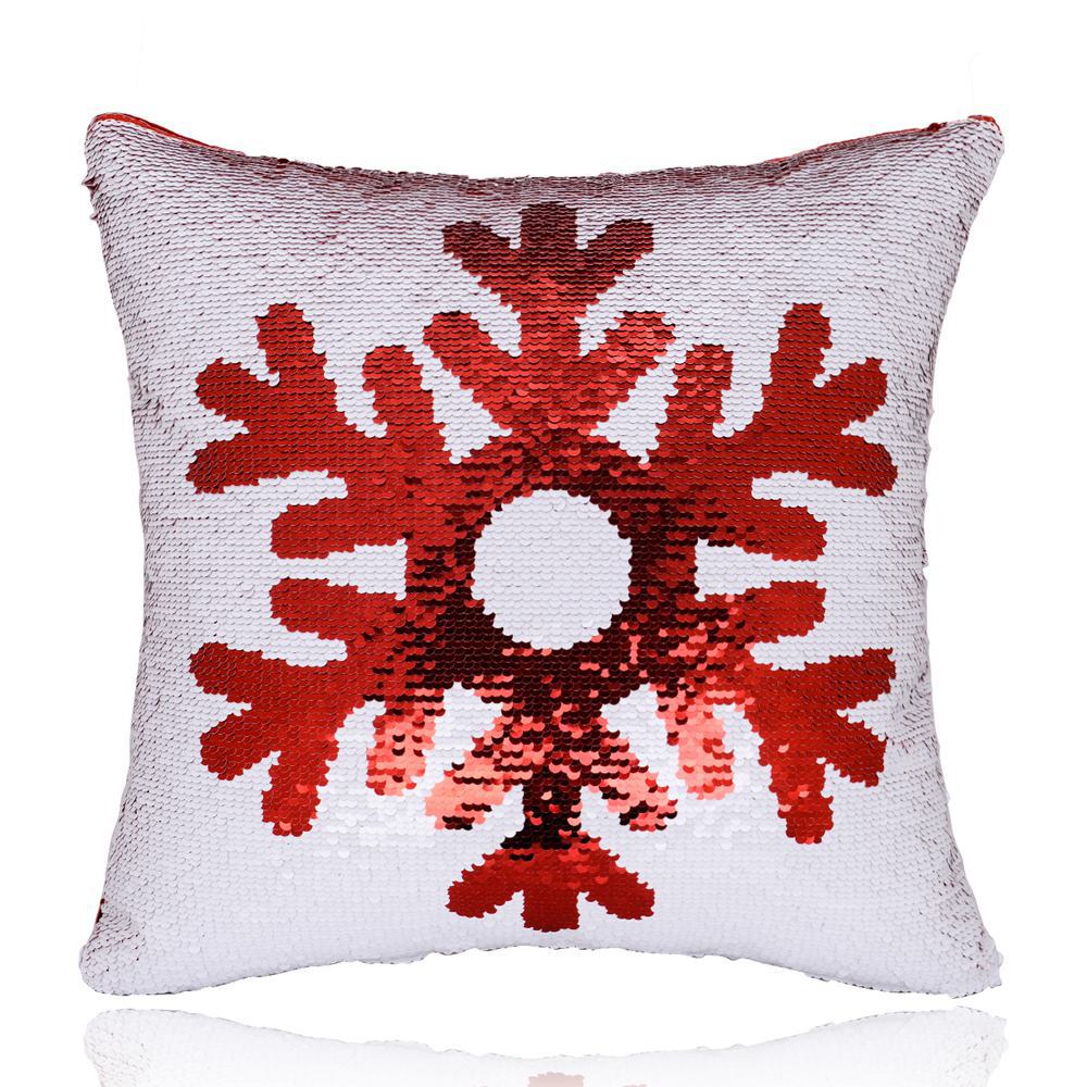 亚马逊新款圣诞ab面定位绣亮片抱枕 雪花小鹿沙发靠枕套 现货