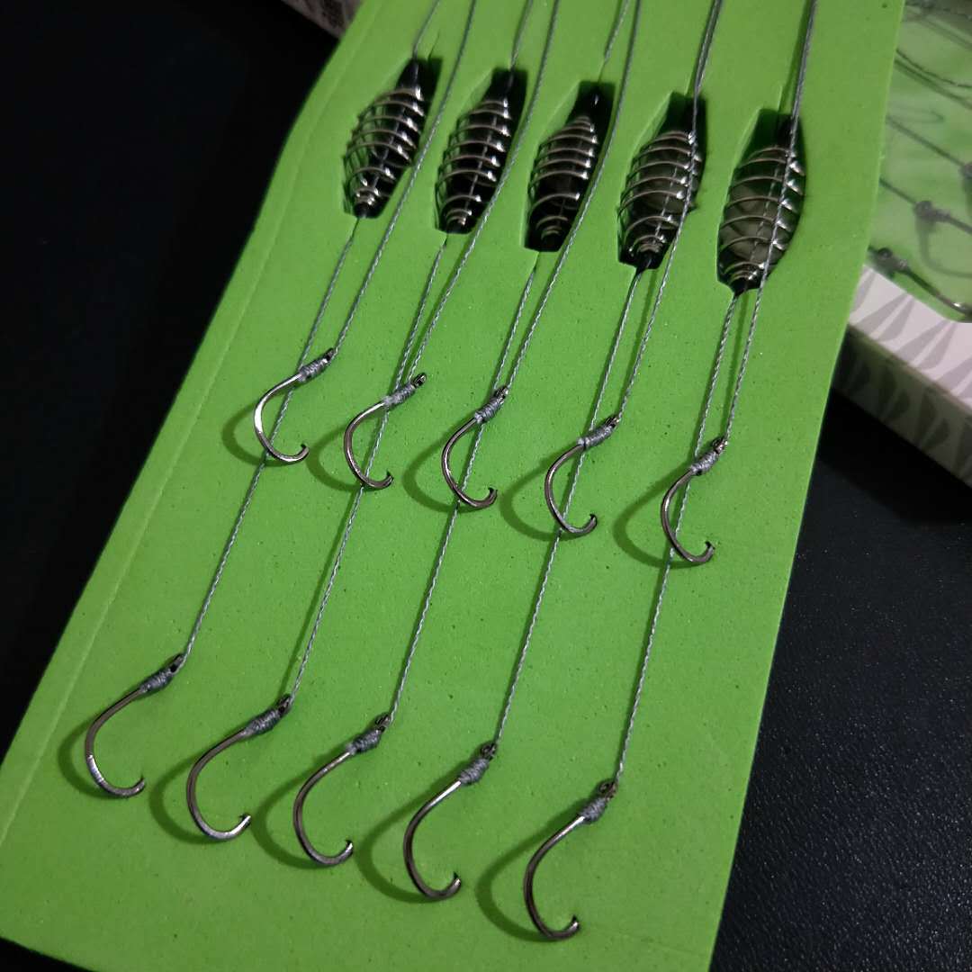 鱼钩5付手竿鲢鳙钓组弹簧钩 伊势尼有倒刺钓花鲢鱼钩子线双钩批发