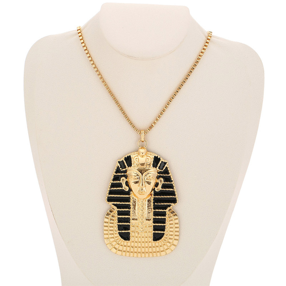 厂家直销 嘻哈朋克饰品 黑色珐琅图古埃及宗教法老头吊坠项链饰品