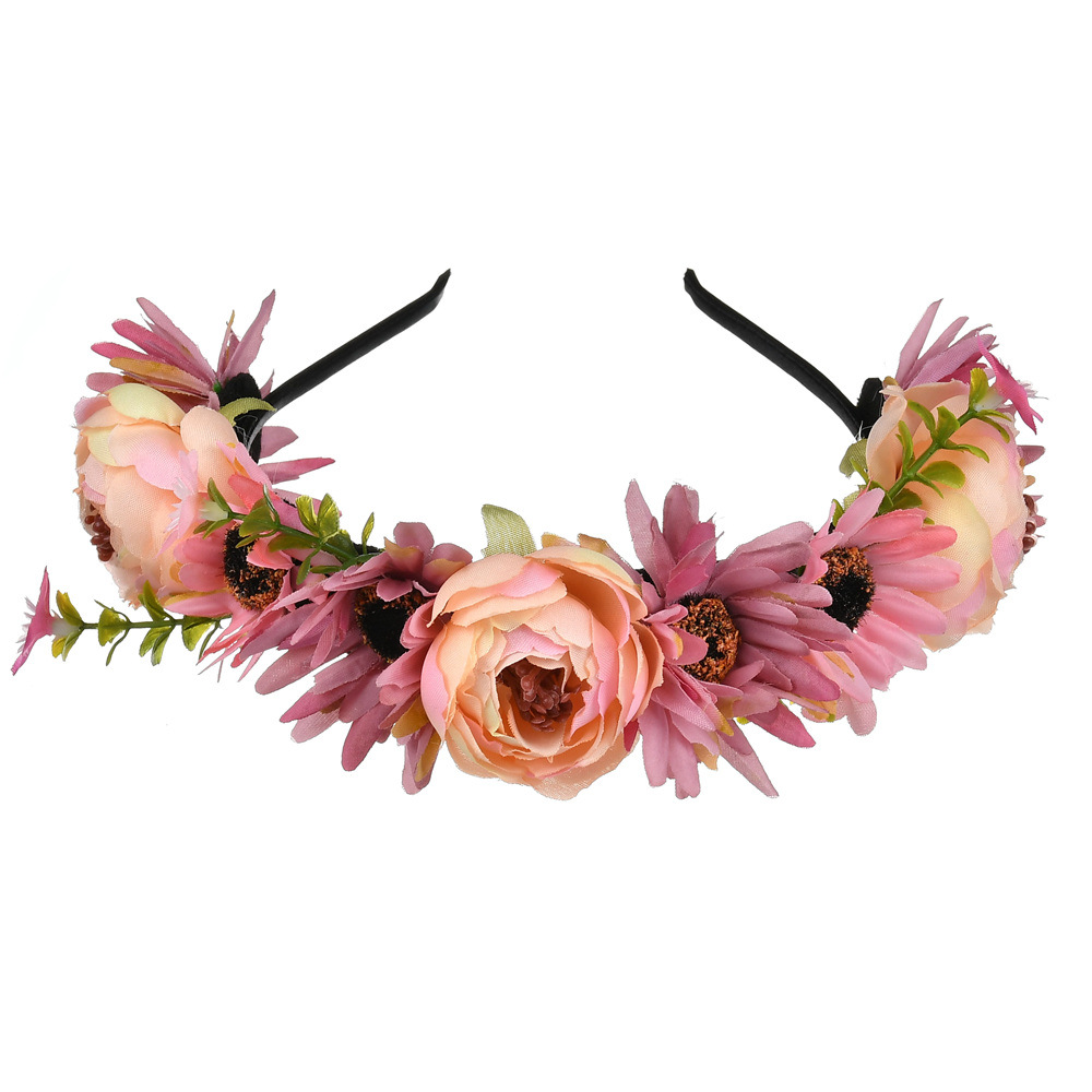 韩式新款仿真花朵花苞花环头箍新娘花朵发带旅游布艺花环头饰