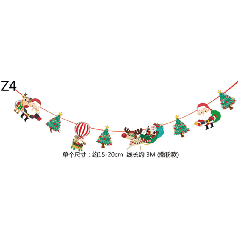 New Year Cartoon Christmas Hanging Flag Paper Flag Party Atmosphere Decoration Holiday Decorations Latte Art Christmas Decoration