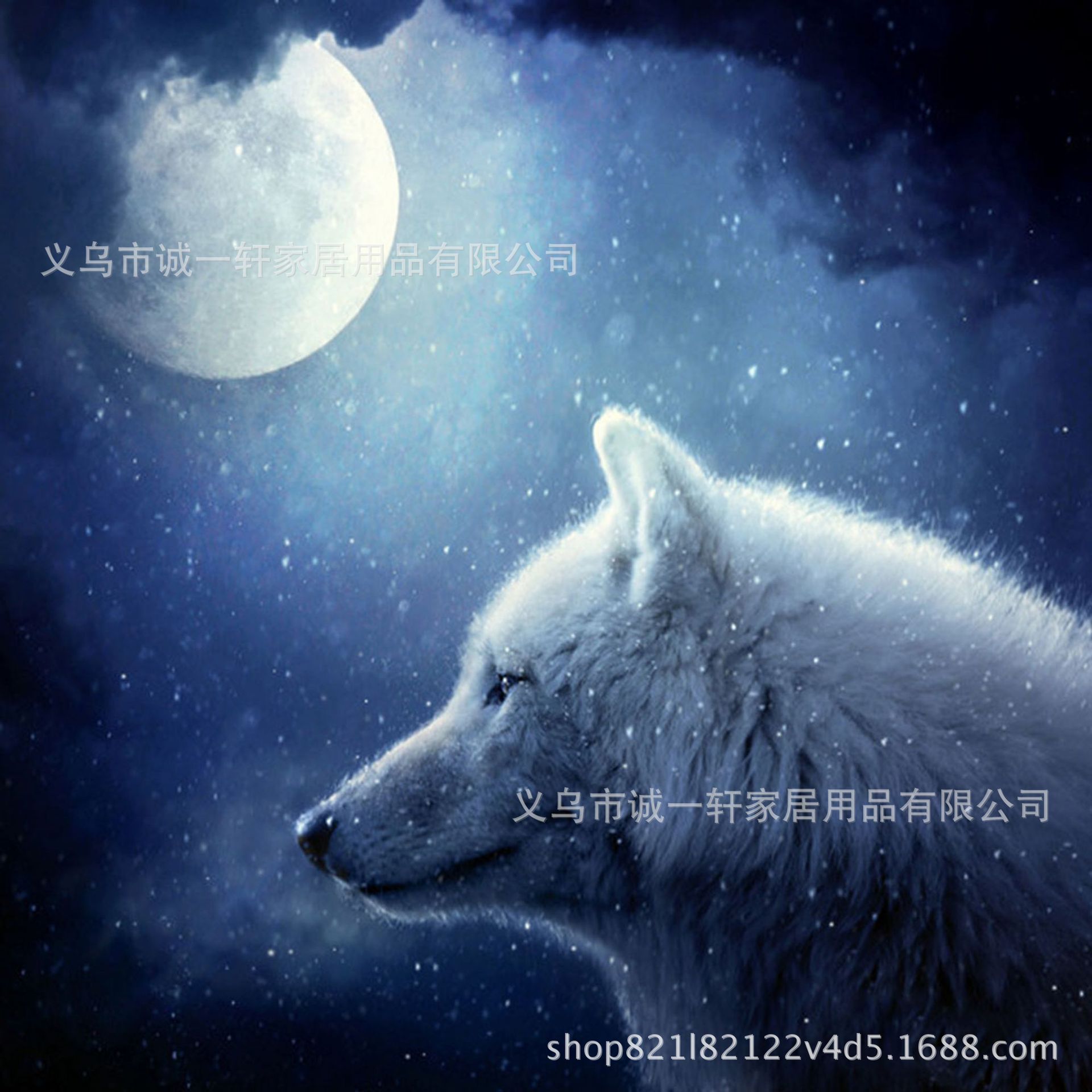 厂家直销外贸批发特价新款月下白狼图案钻石画十字绣装饰客厅卧室