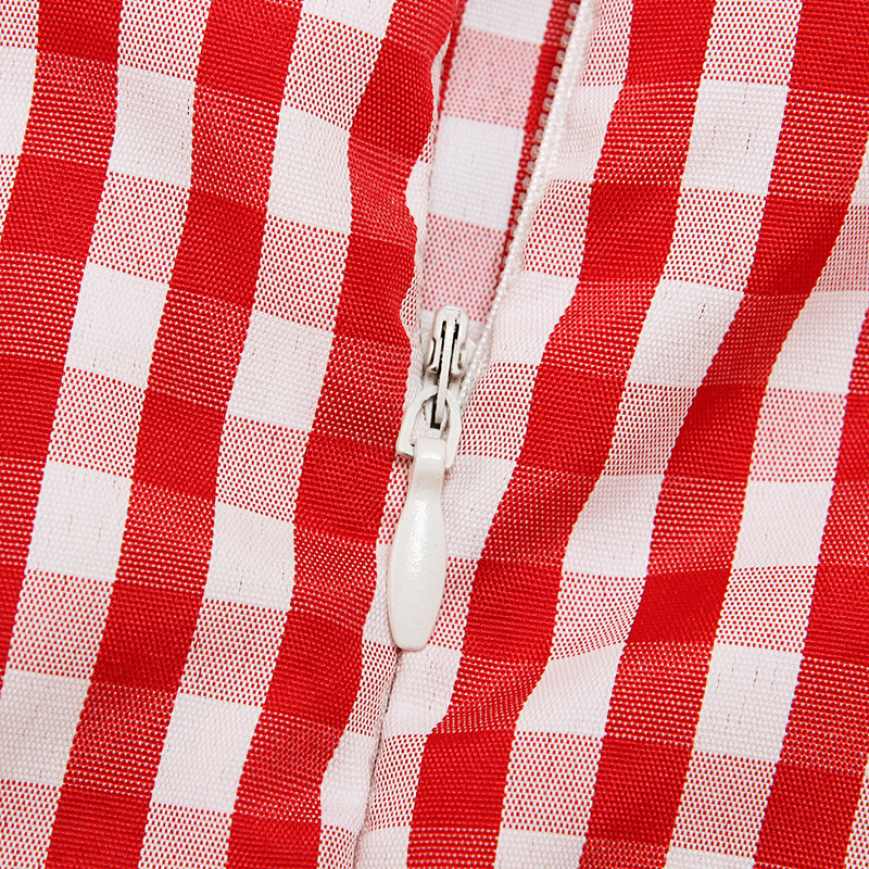 欧美春秋季款长袖红白格子泡泡袖连衣裙童装亲子装裙子女 ins