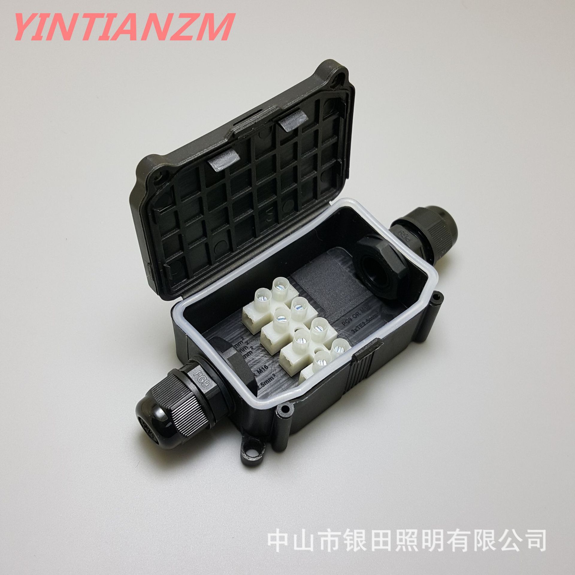 ip66两通防水接线盒一进二出可灌胶塑料防水盒户外电缆防水接线盒