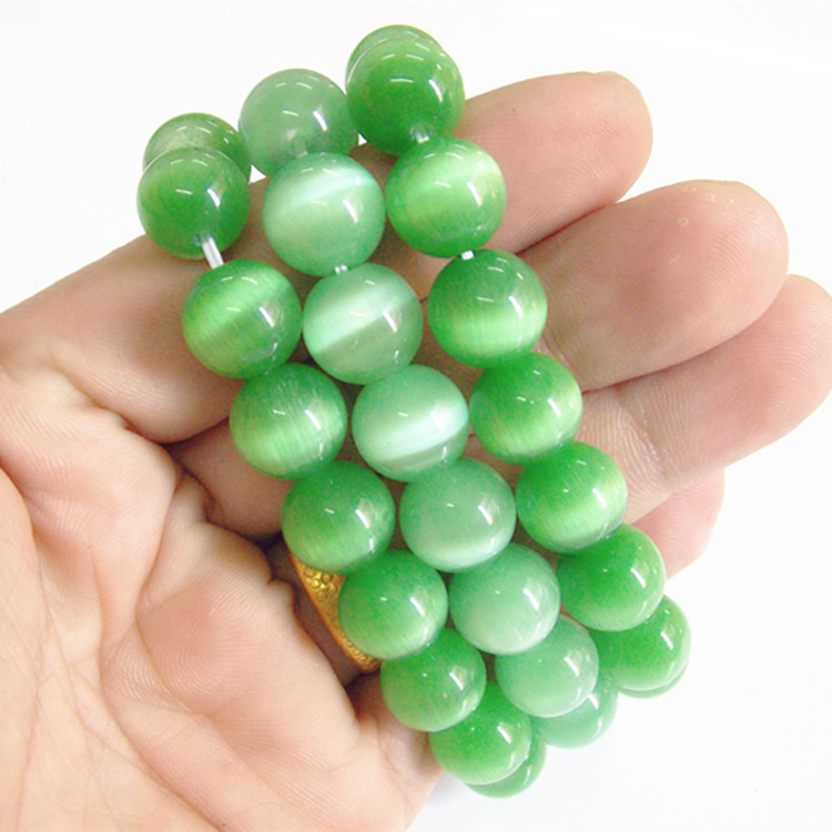 绿猫眼石手链12mm绿水晶手链猫眼石圆珠手链男女款宝石手串