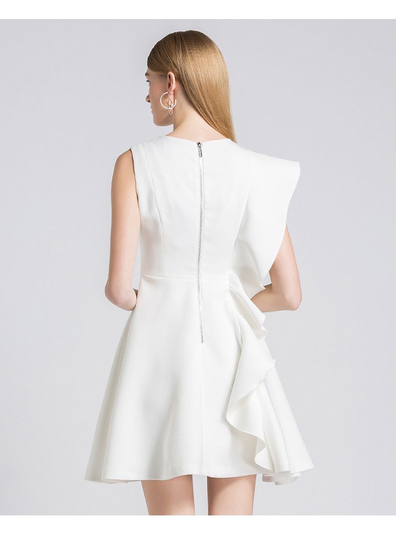 厂家现货批发无袖连衣裙春夏新款欧美女装白色收腰x型荷叶边裙子