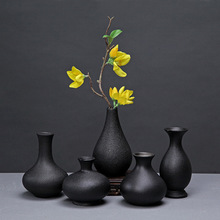 批发复古简约黑色陶瓷花瓶摆件 办公室家居装饰品 工艺品水培花器