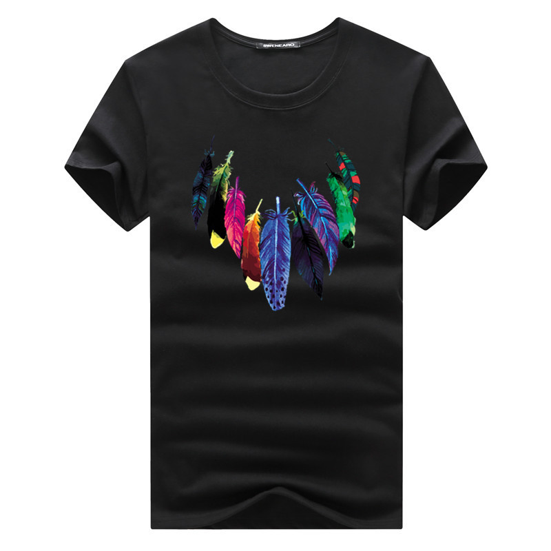 2021新款彩色羽毛短袖t恤夏季青少年半袖男装衣服宽松潮牌衣服