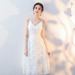 白色晚礼服2018秋冬季新款显瘦名媛洋装宴会生日派对小礼服连衣裙