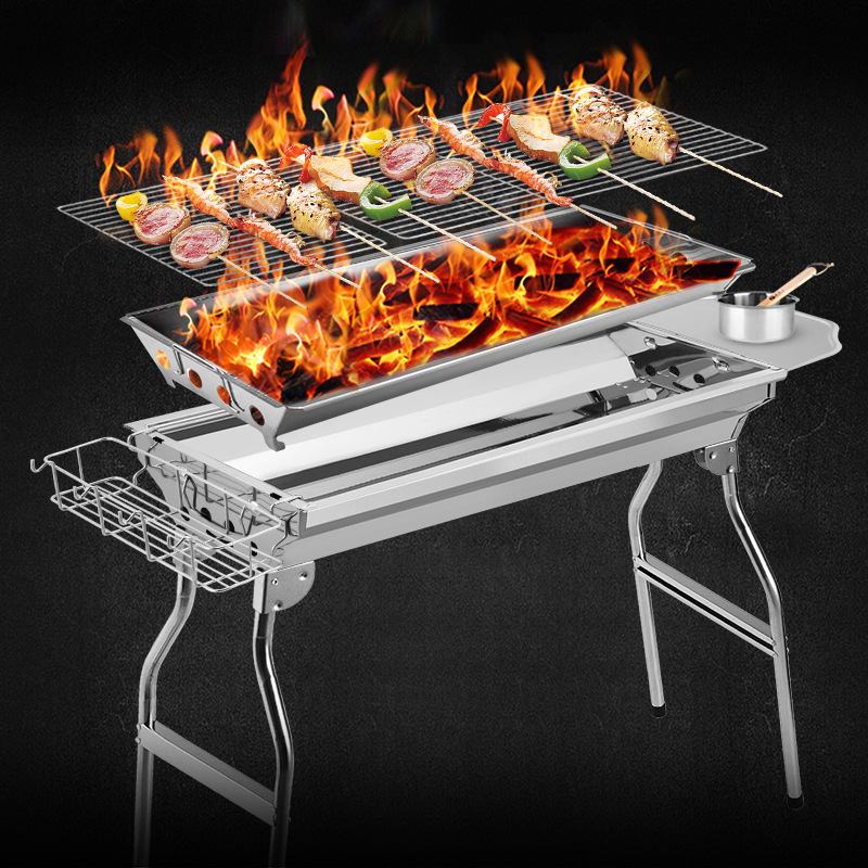 双层加厚烧烤炉不锈钢烧烤架户外折叠便携烧烤炉独立碳槽款烧烤架