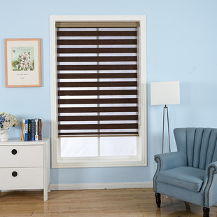 万启柔纱帘卧室书房办公室黑丝遮光窗帘双层遮阳升降卷帘定制成品