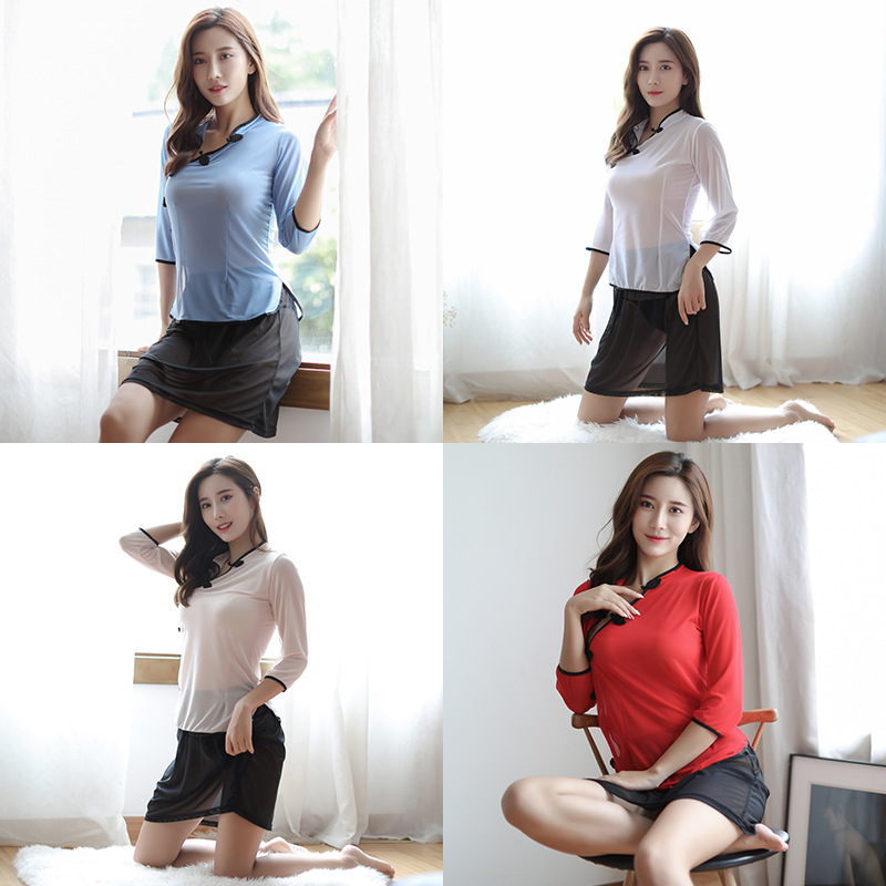 新款情趣内衣制服诱惑套装网纱透视性感民国学生肚兜长裙 装